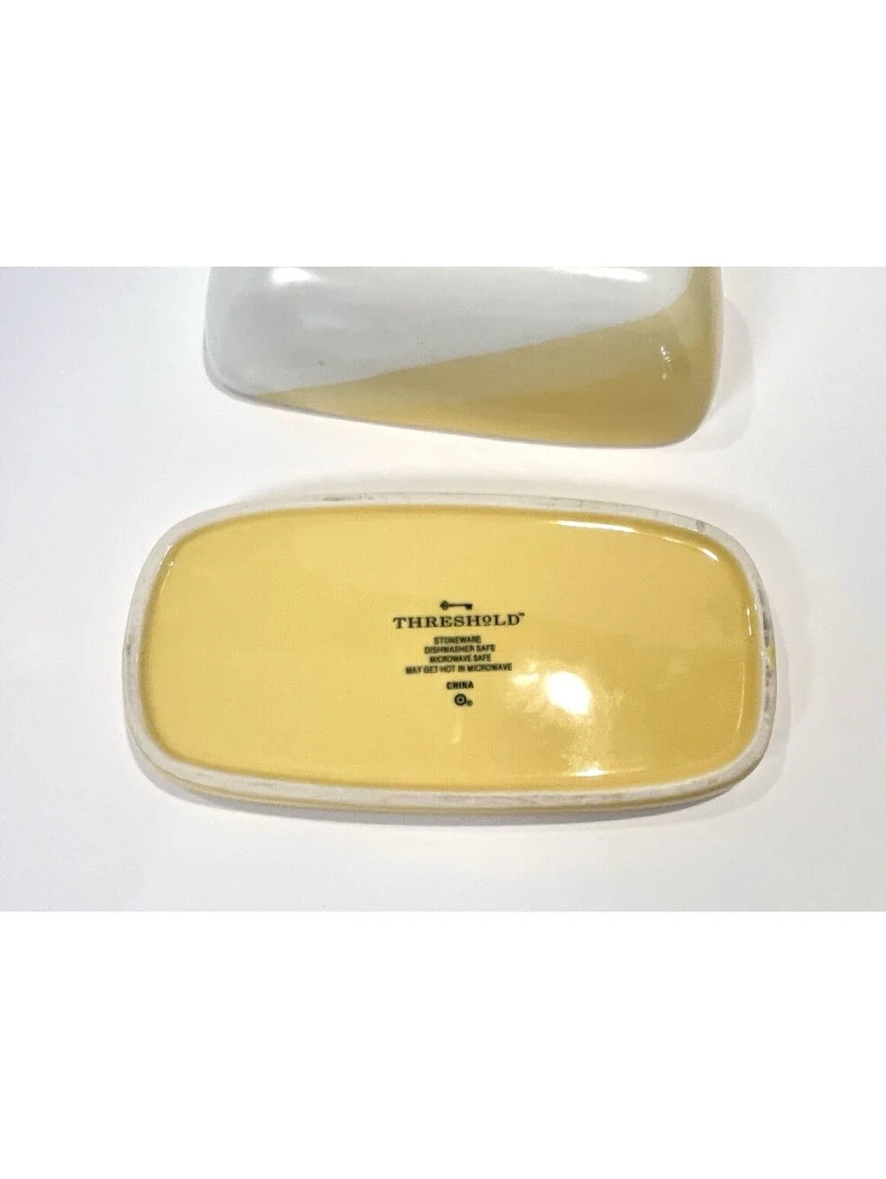 Threshold Stoneware Yellow White Covered Butter Dish 7inch